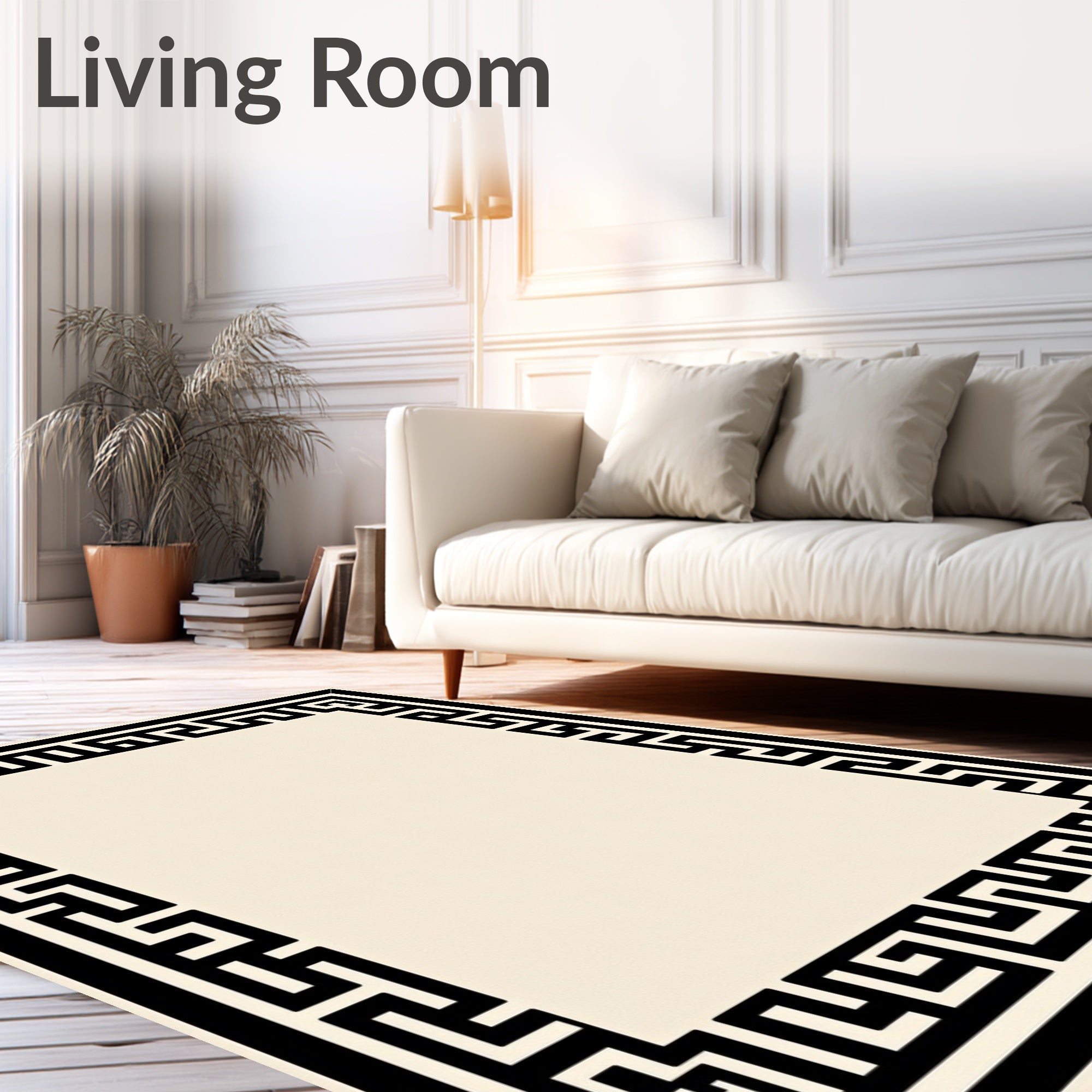 Black Ivory Ancient Greek Border Rug