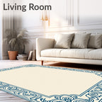 Navy Blue Scrollwork Floral Border Rug