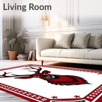 Crimson Deer Head Festive Border Rug