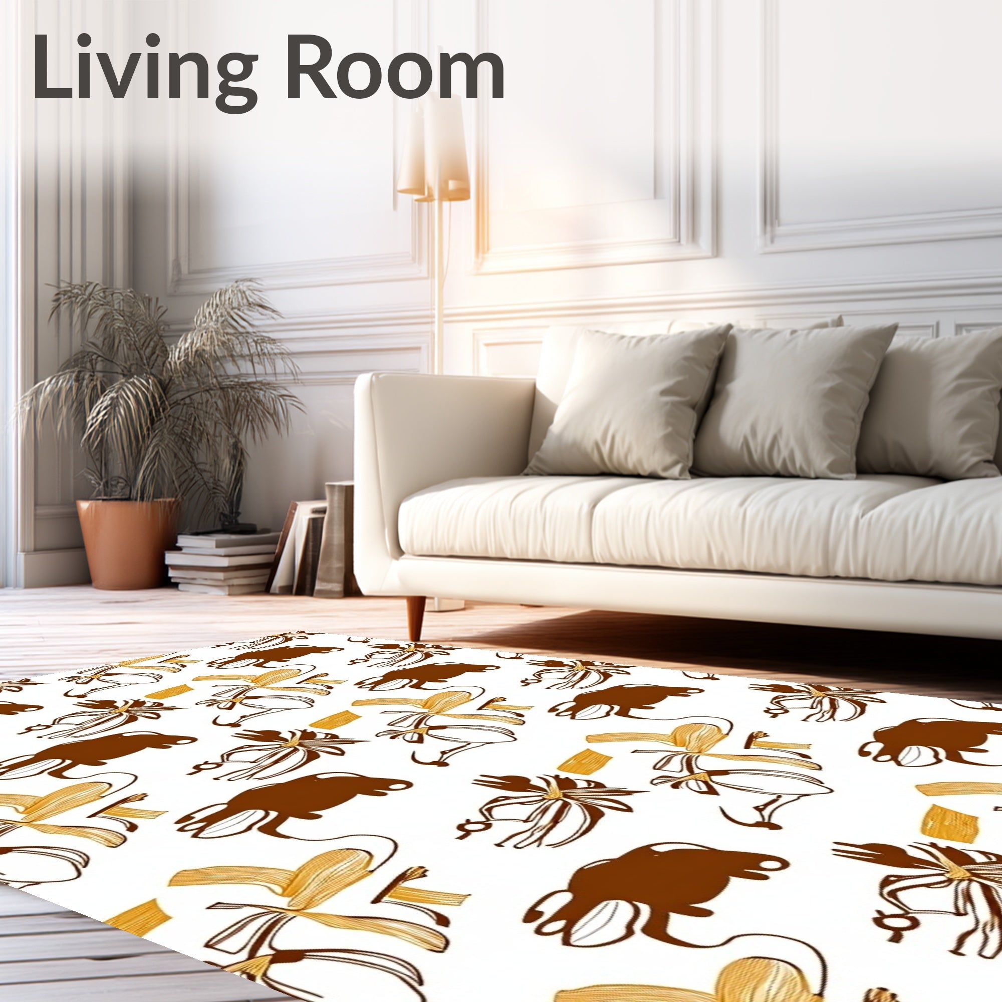 Brown and Gold Abstract Botanical Rug