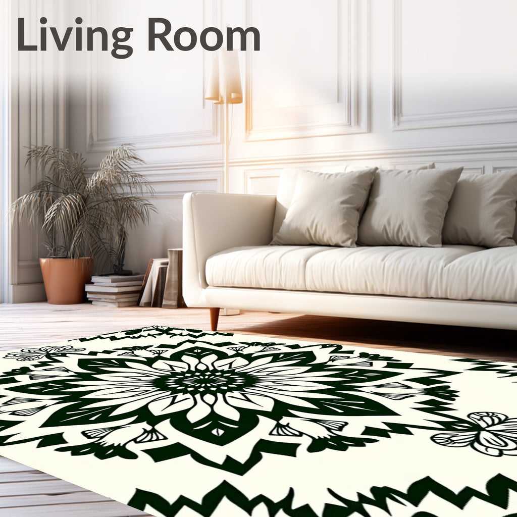 Black Ivory Floral Mandala Medallion Rug