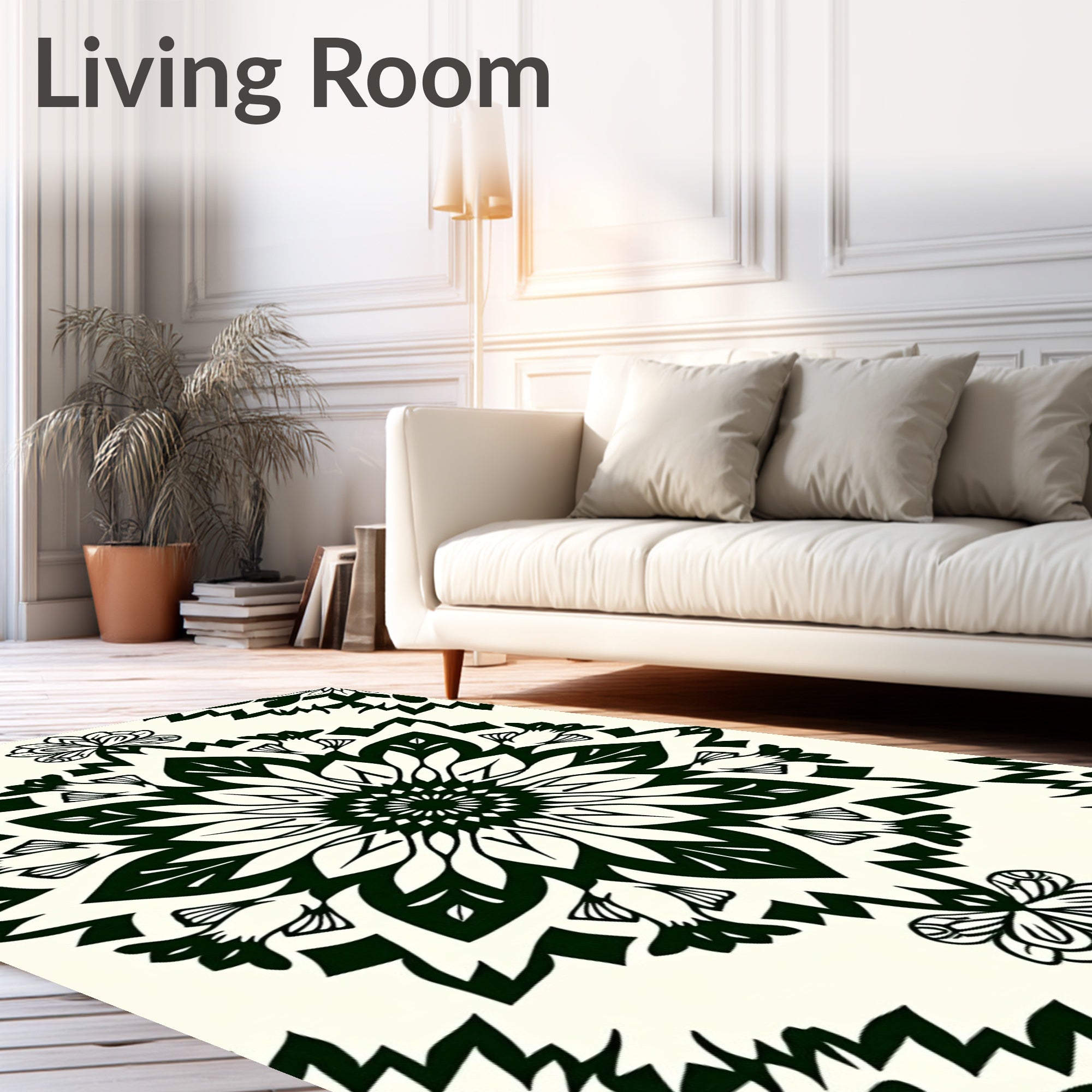 Black Ivory Floral Mandala Medallion Rug