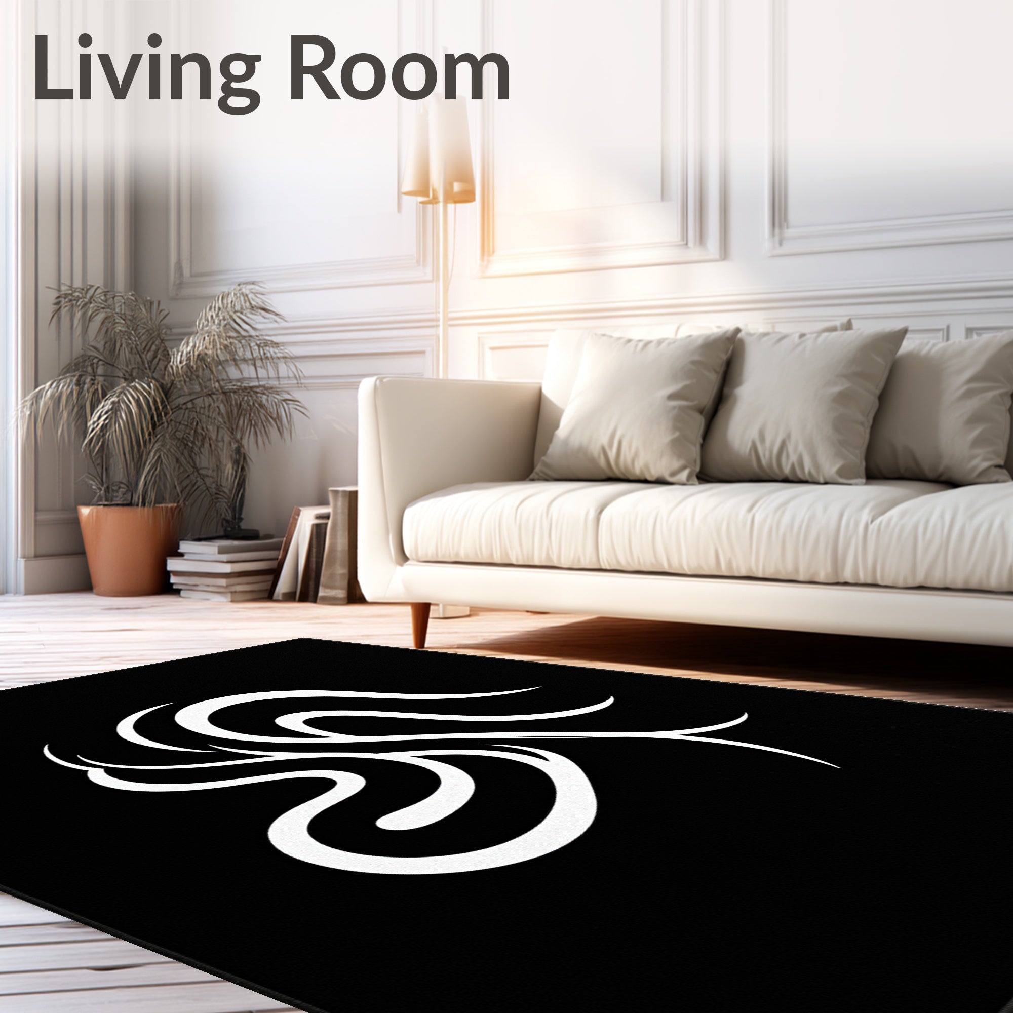 Modern Black And White Swirl Rug