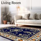 Ornate Midnight Blue Floral Medallion Rug