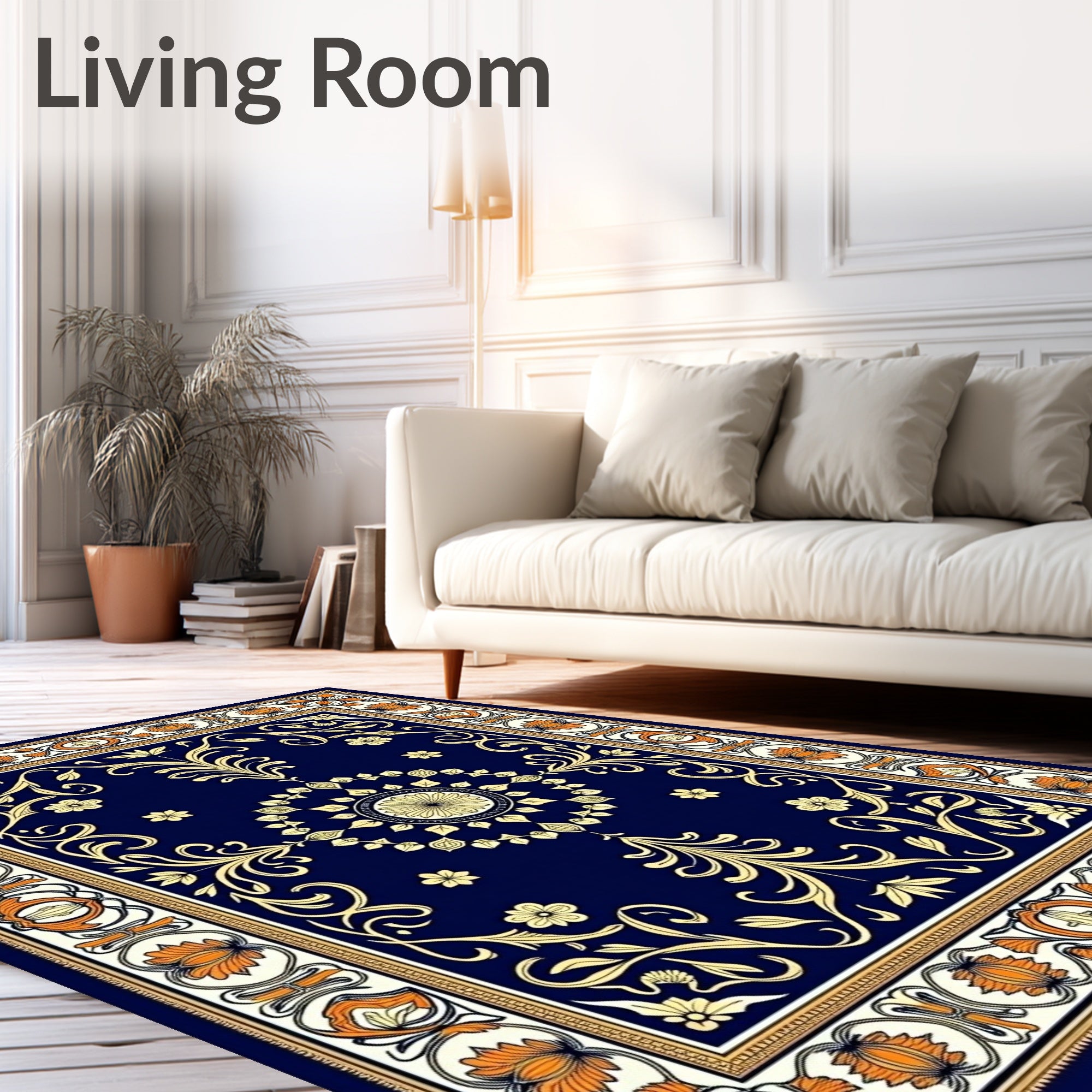 Ornate Midnight Blue Floral Medallion Rug