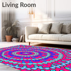 Vibrant Pink Blue Medallion Circular Art Rug