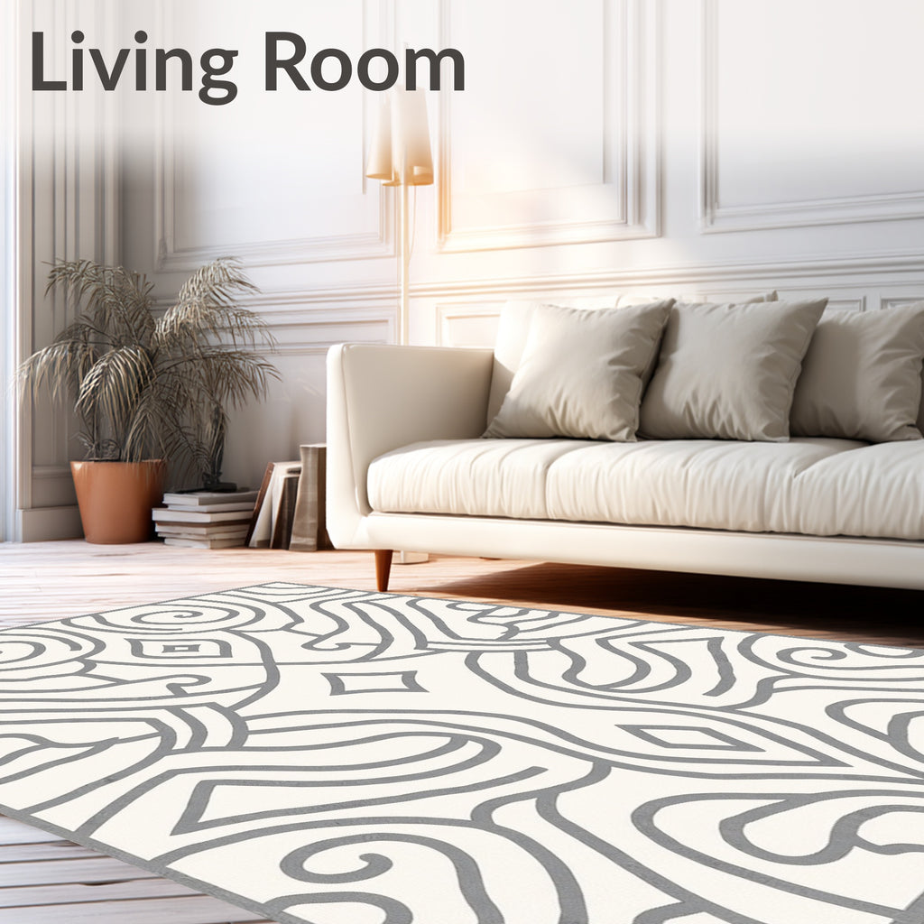 Cream Gray Abstract Swirl Medallion Rug