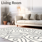 Cream Gray Abstract Swirl Medallion Rug