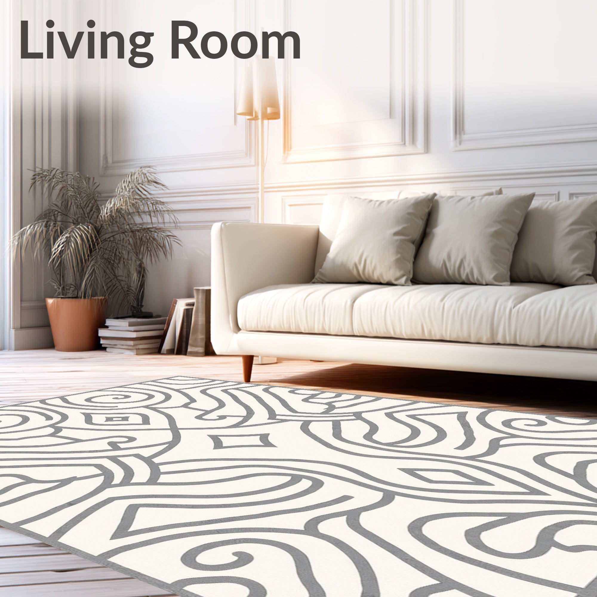 Cream Gray Abstract Swirl Medallion Rug
