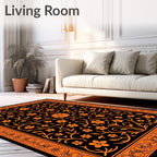 Vibrant Orange Floral Vine Border Rug