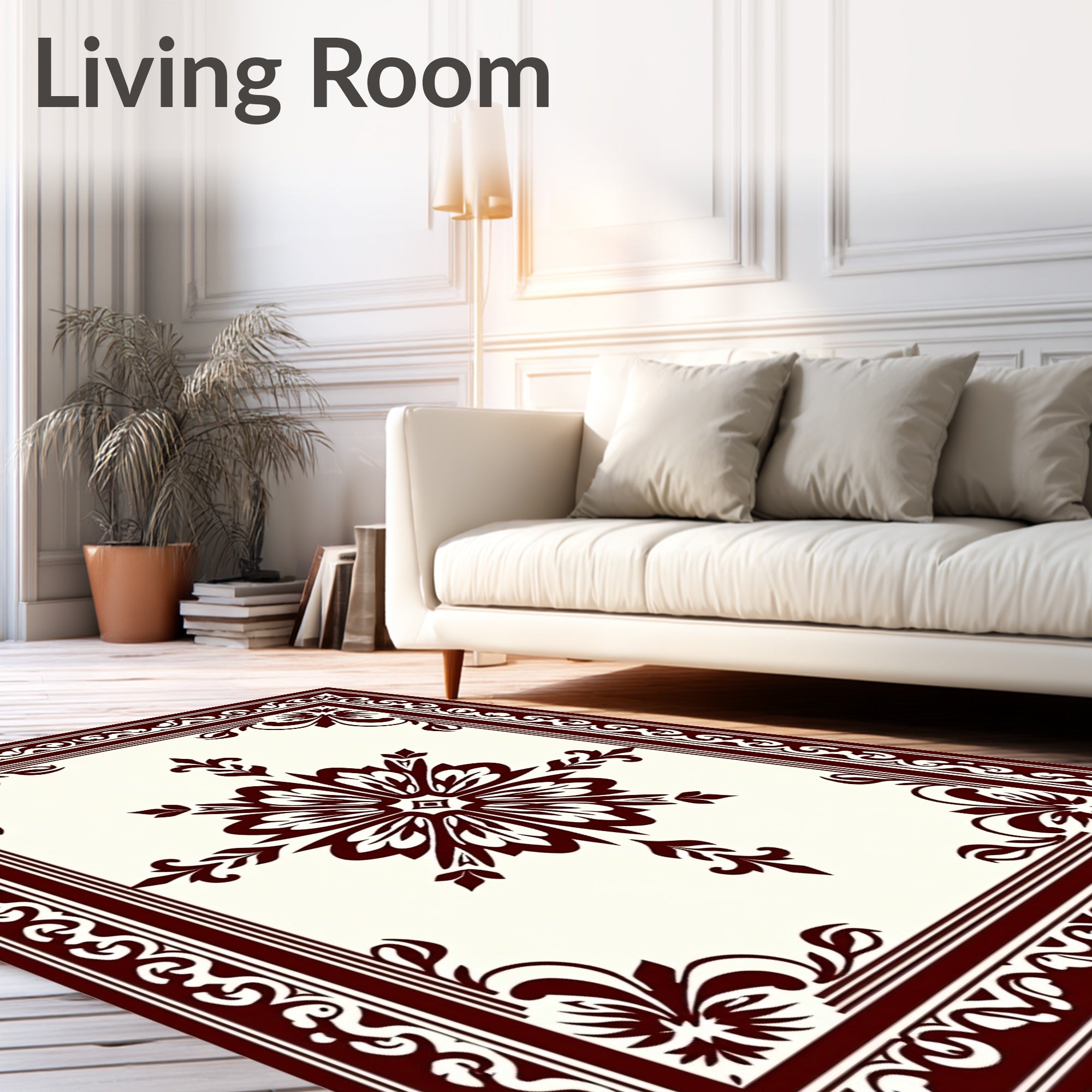 Dark Red Floral Medallion Border Rug