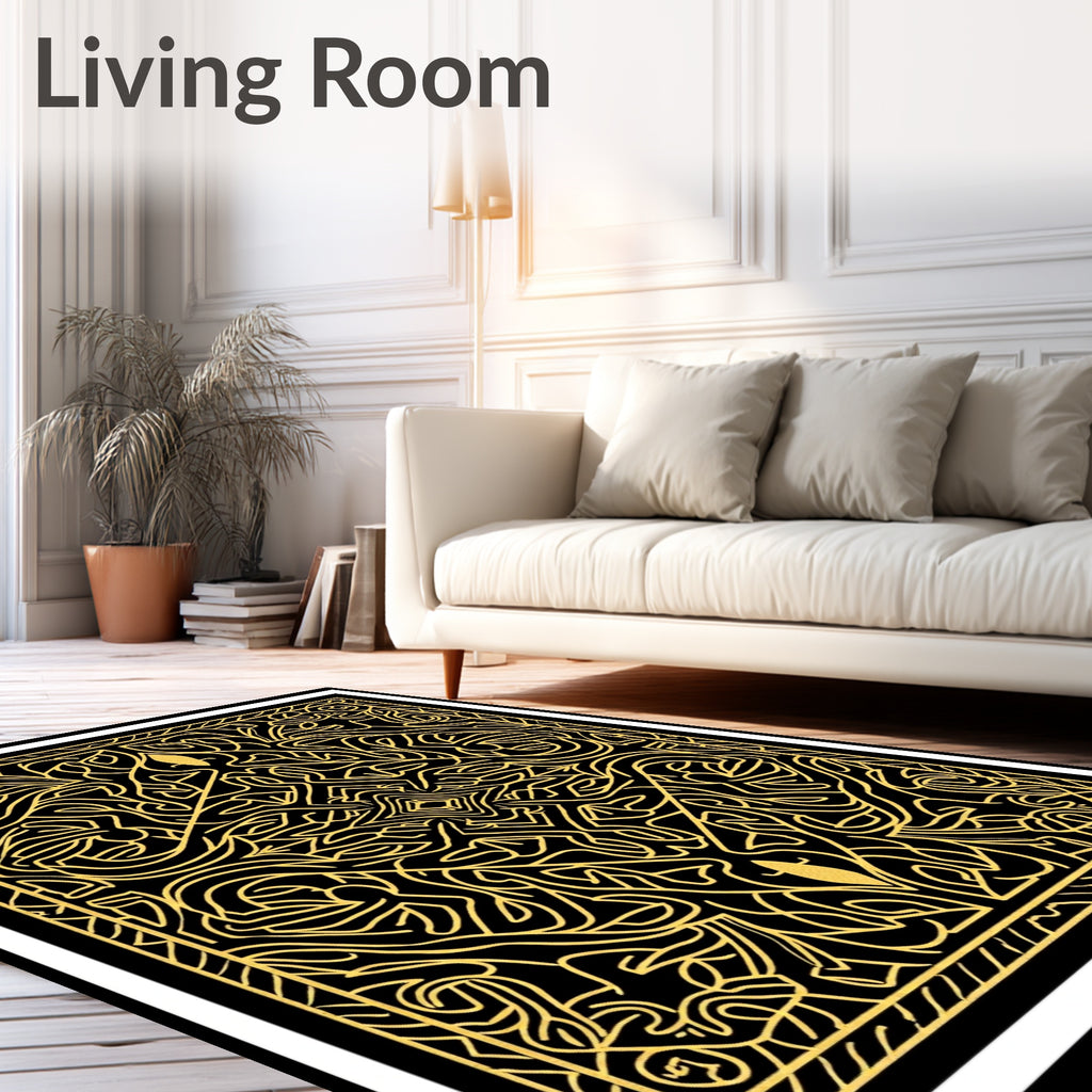 Ornate Gold and Black Mandala Rug