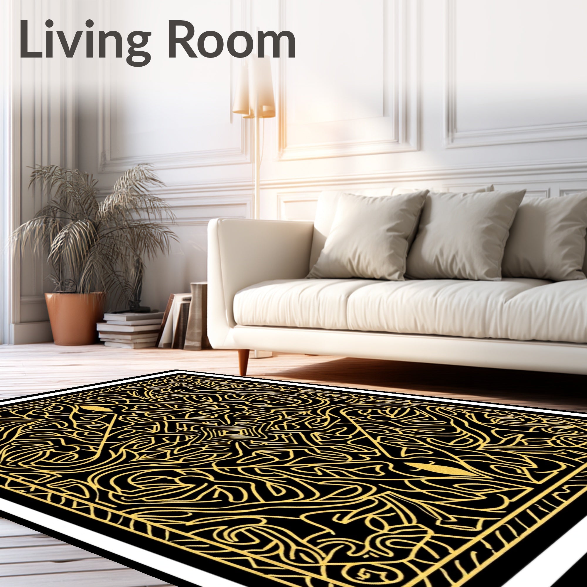 Ornate Gold and Black Mandala Rug