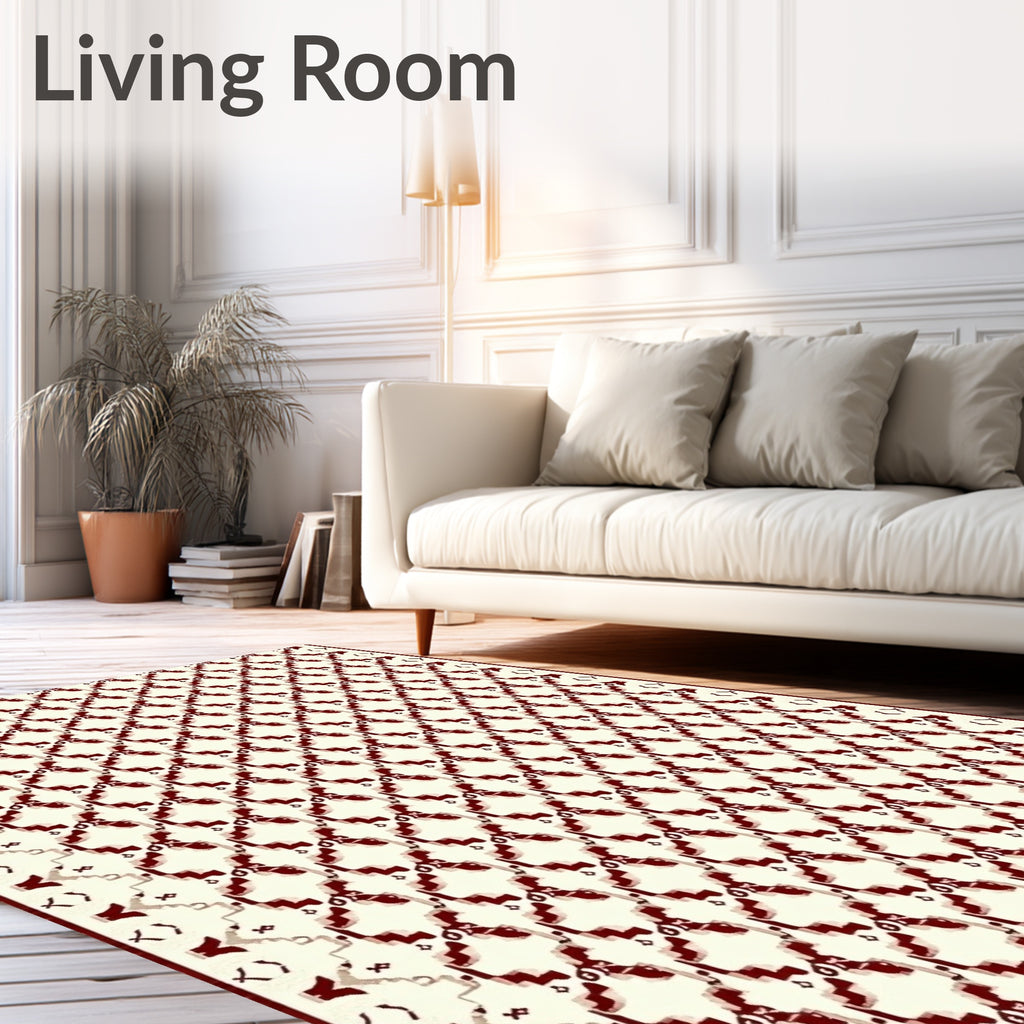 Deep Red Lattice Cream Rug