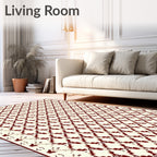 Deep Red Lattice Cream Rug