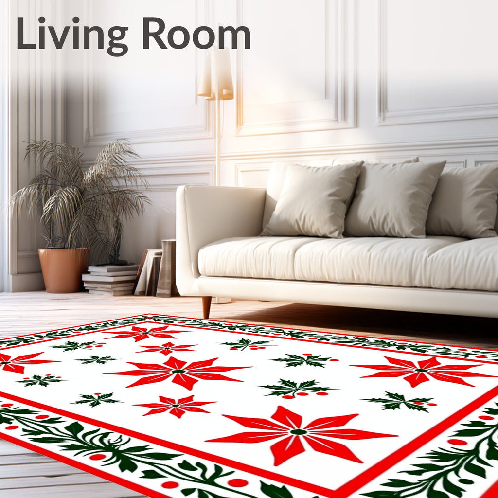 Vibrant Red Floral Holly Border Rug
