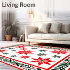 Vibrant Red Floral Holly Border Rug