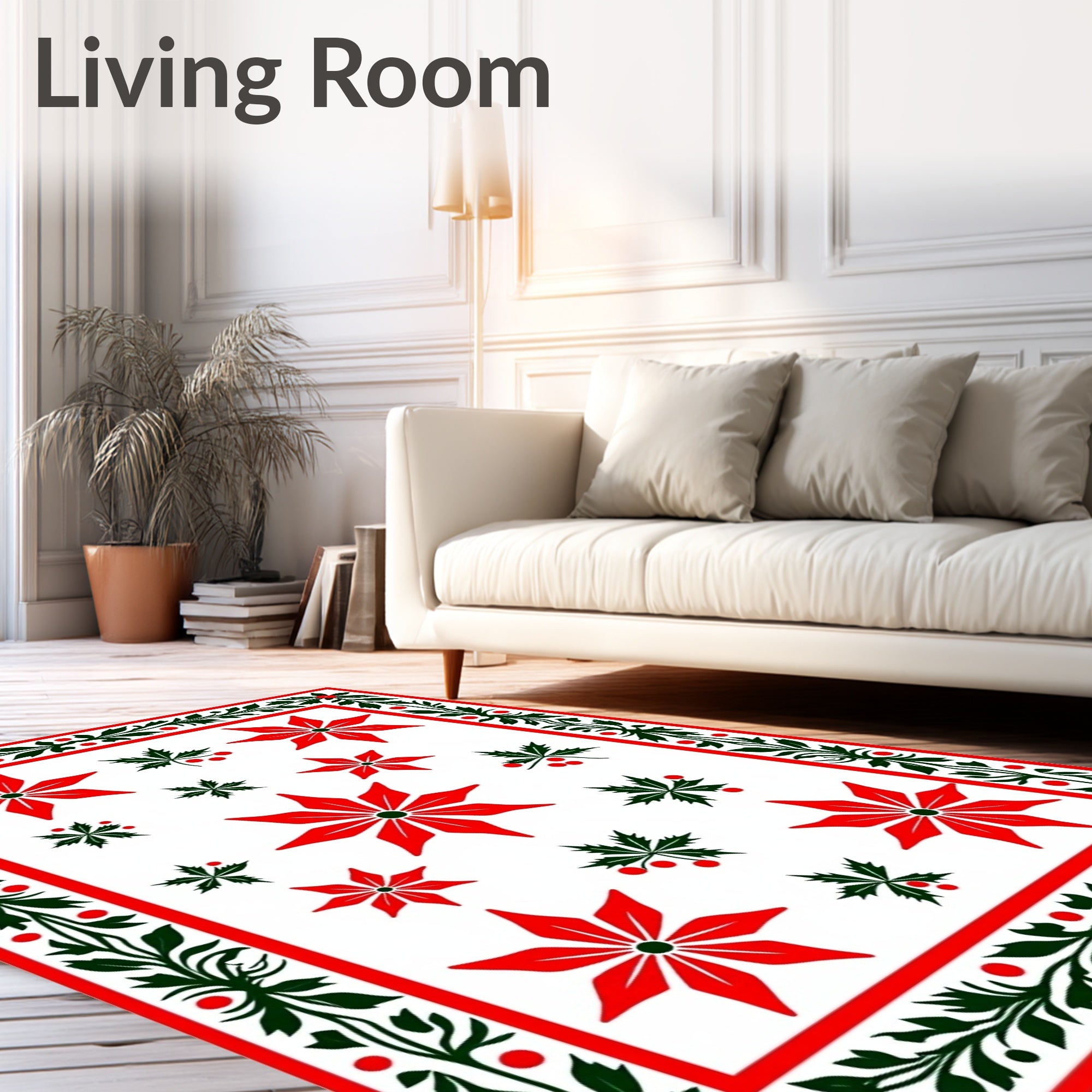 Vibrant Red Floral Holly Border Rug