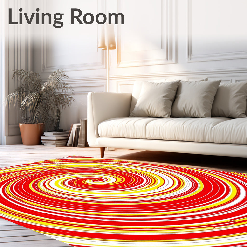 Vibrant Red Yellow Swirl Vortex Rug