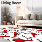 Red Cardinal Birds on Branches Rug