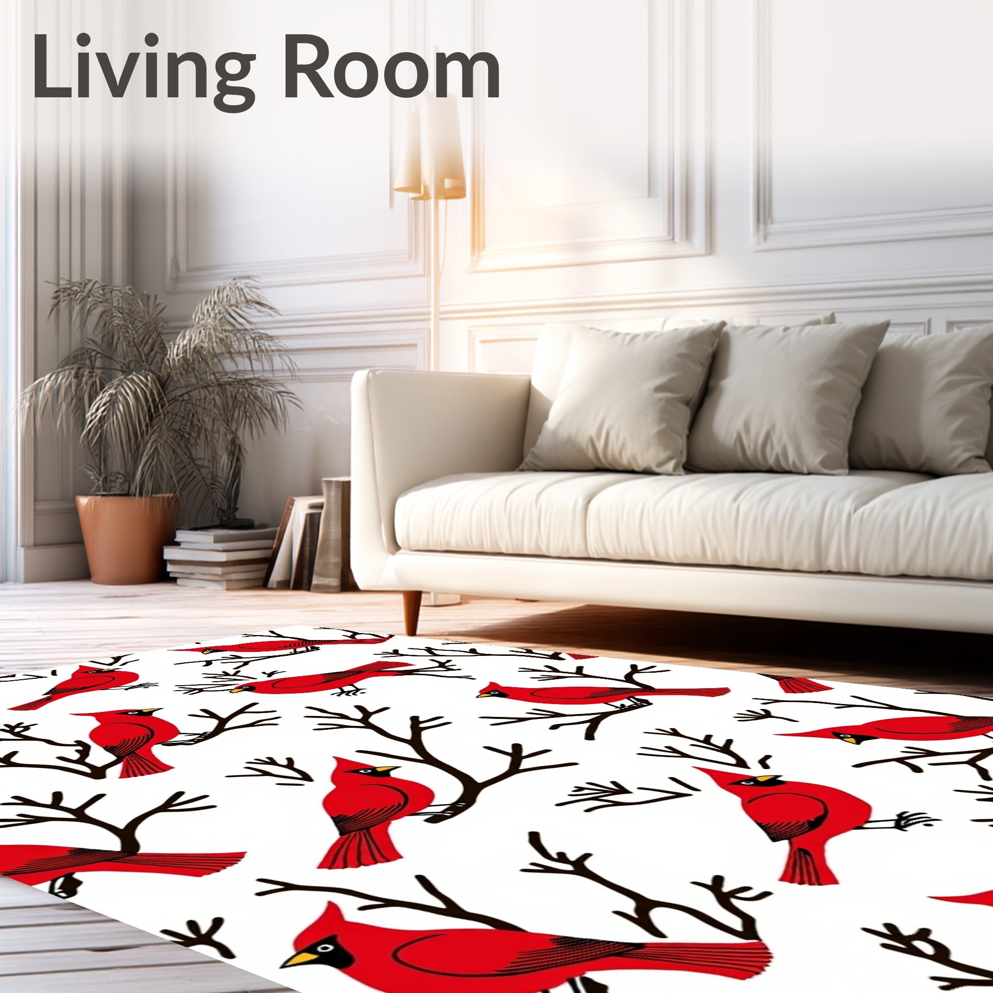 Red Cardinal Birds on Branches Rug