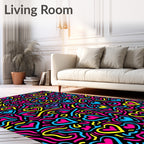Vibrant Pink Blue Yellow Hearts Swirl Rug