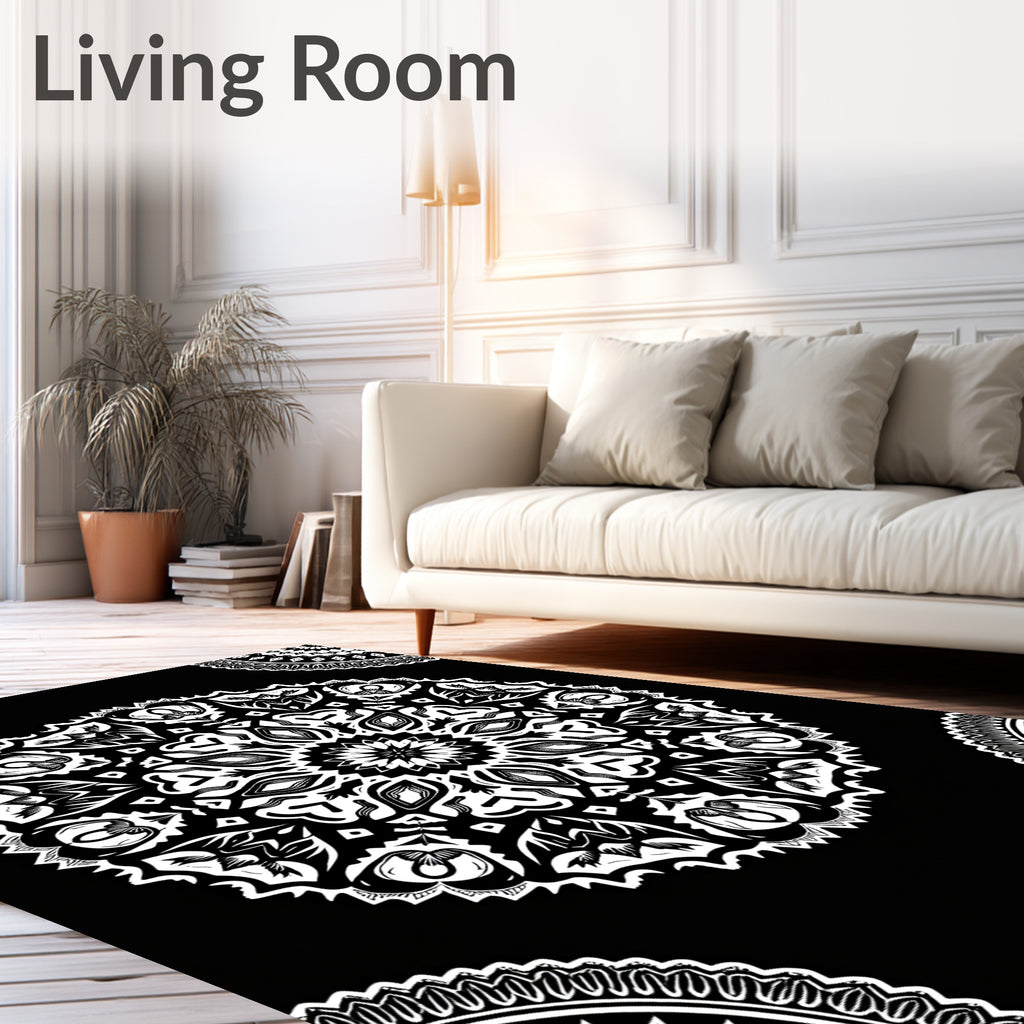 Monochromatic Detailed Floral Mandala Rug