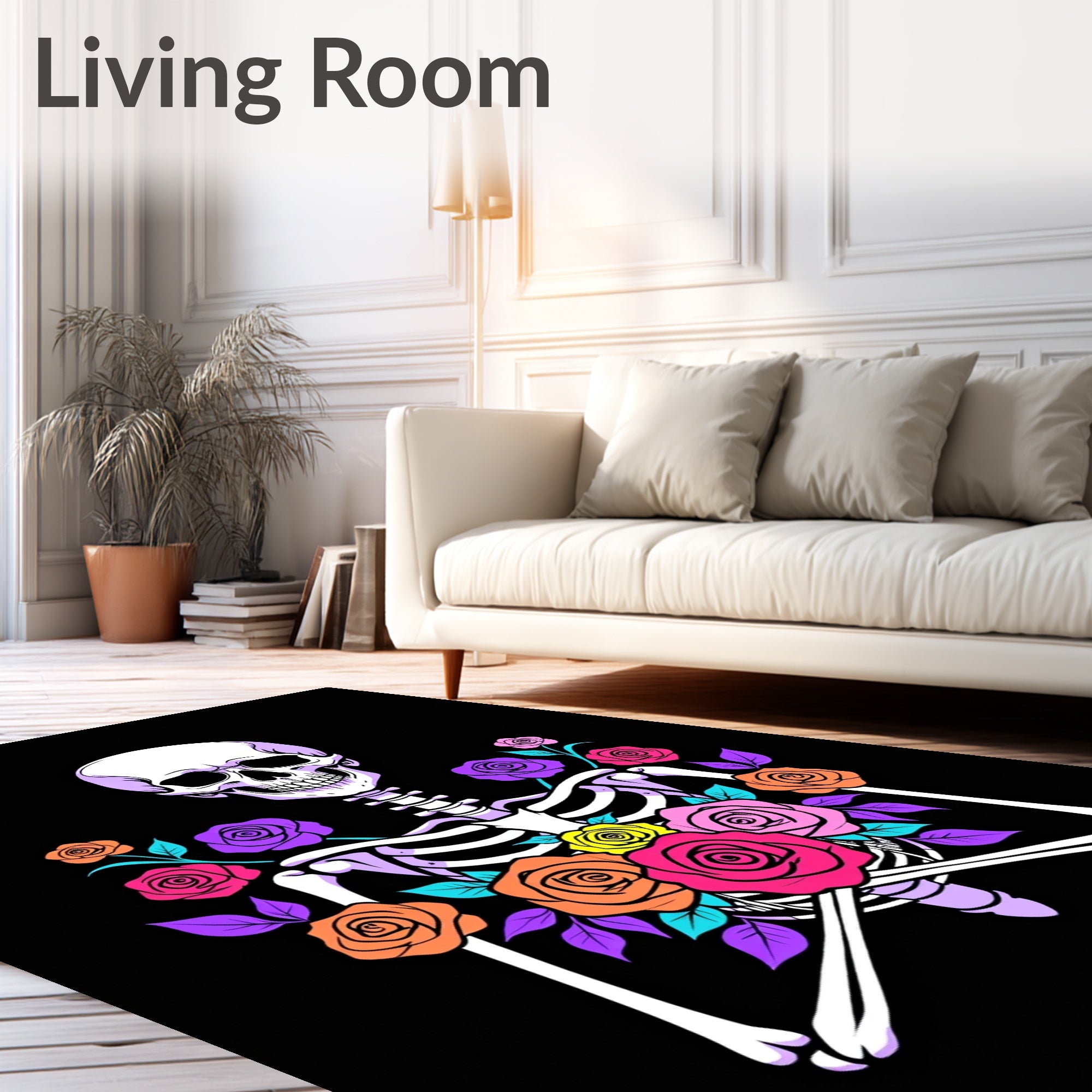 Vibrant Skeleton Multicolor Rose Arrangement Rug