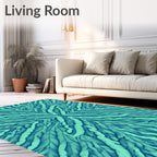 Teal Feathered Symmetry Organic Rug