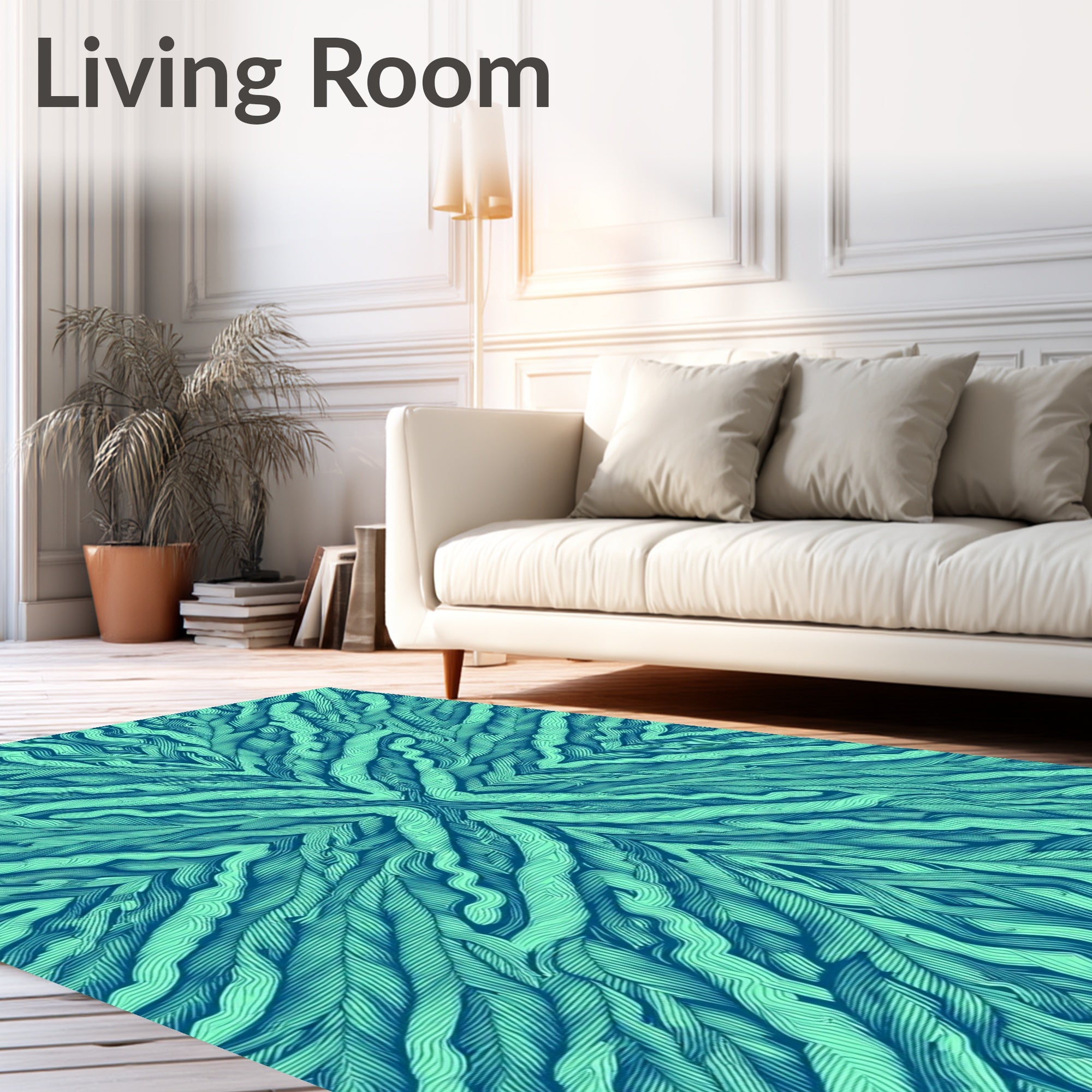 Teal Feathered Symmetry Organic Rug