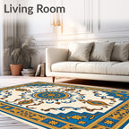 Blue Gold Sun Medallion Floral Rug