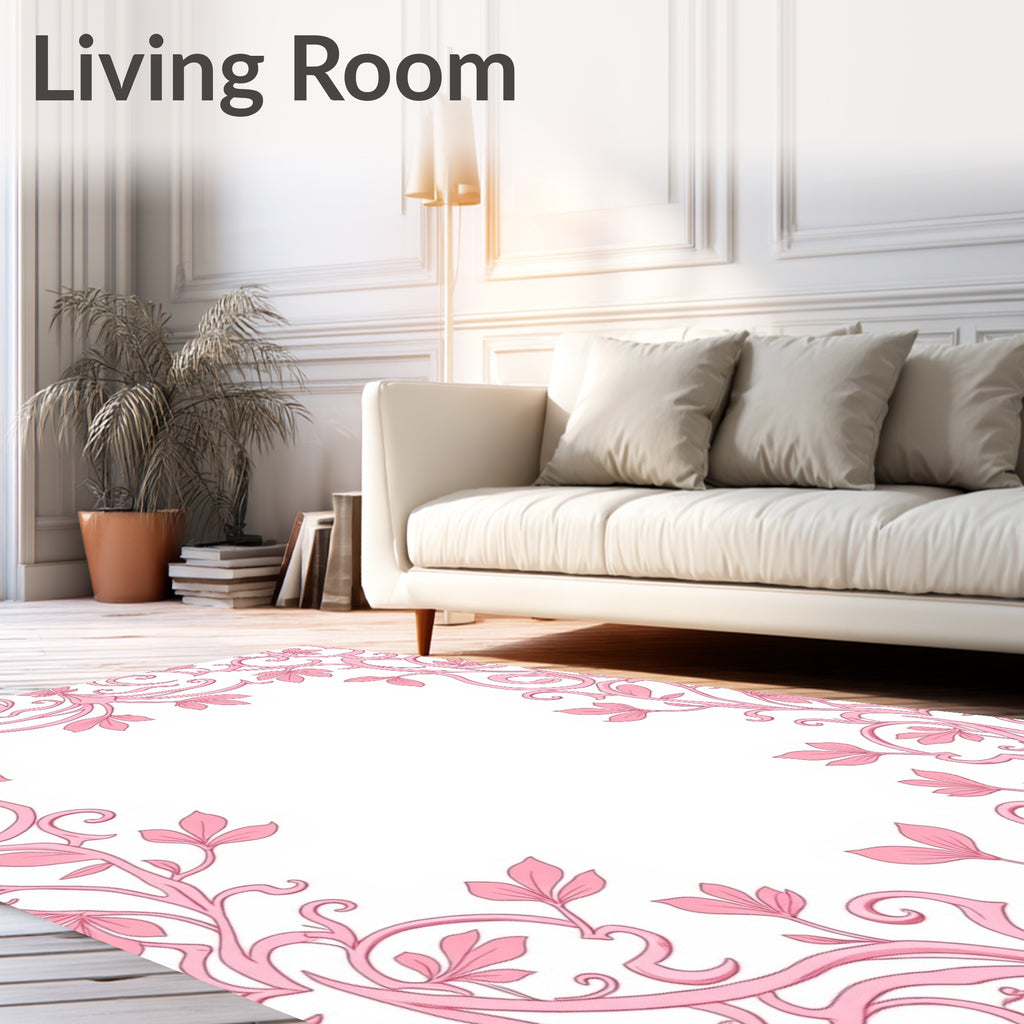 Pastel Pink Floral Vine Border Rug