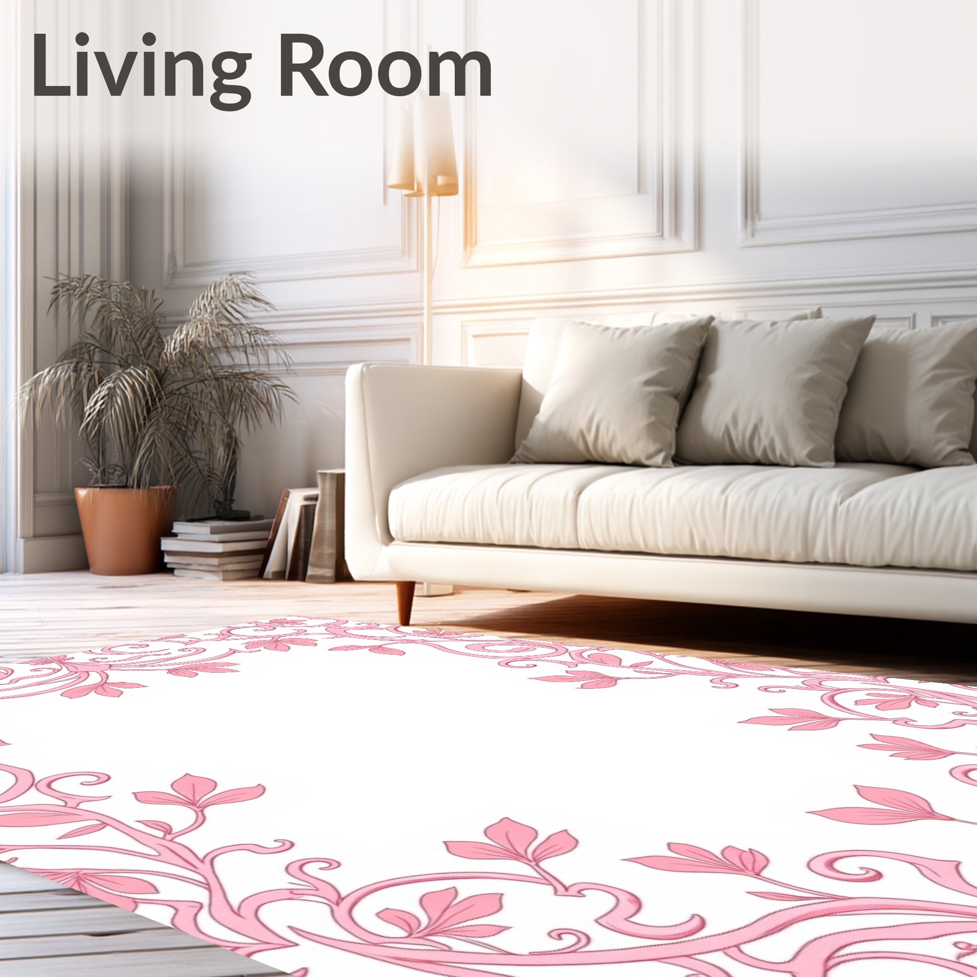 Pastel Pink Floral Vine Border Rug