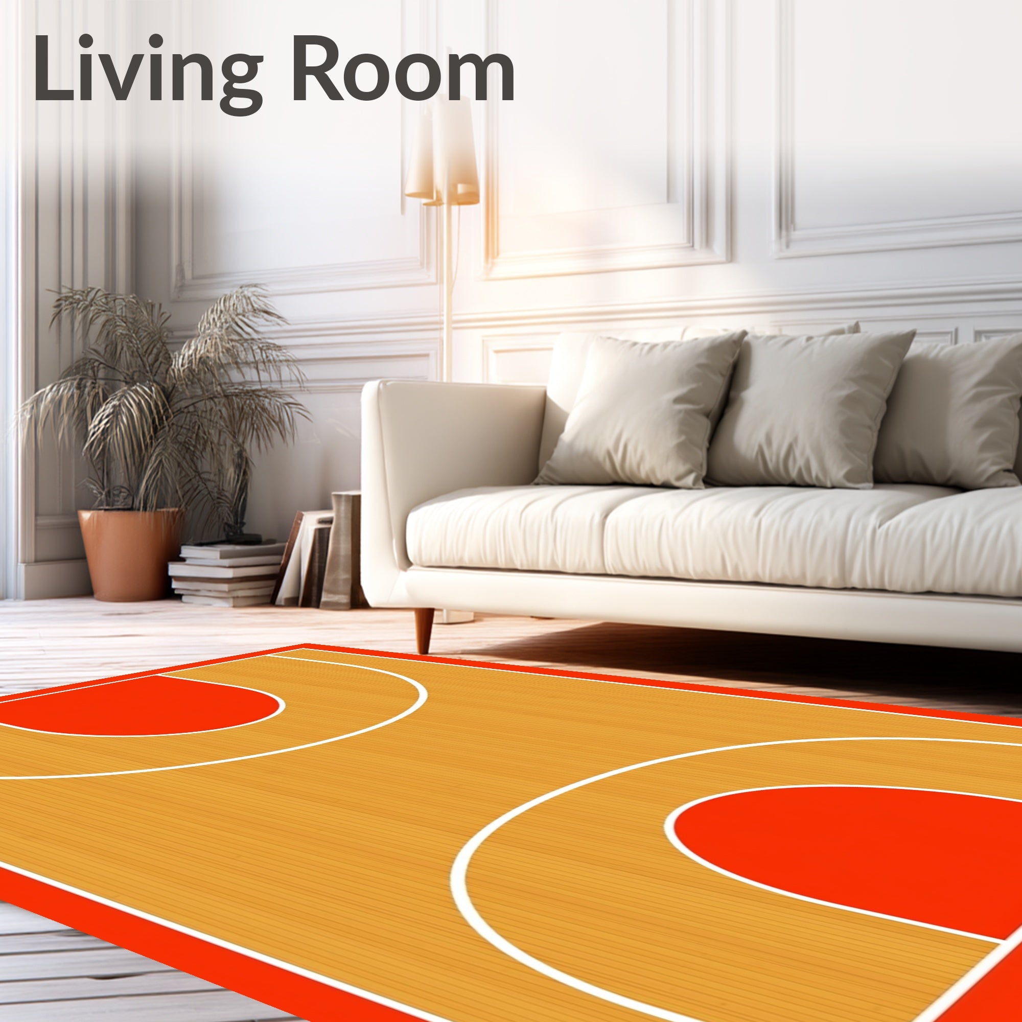 Orange Wood Court Lines Rug
