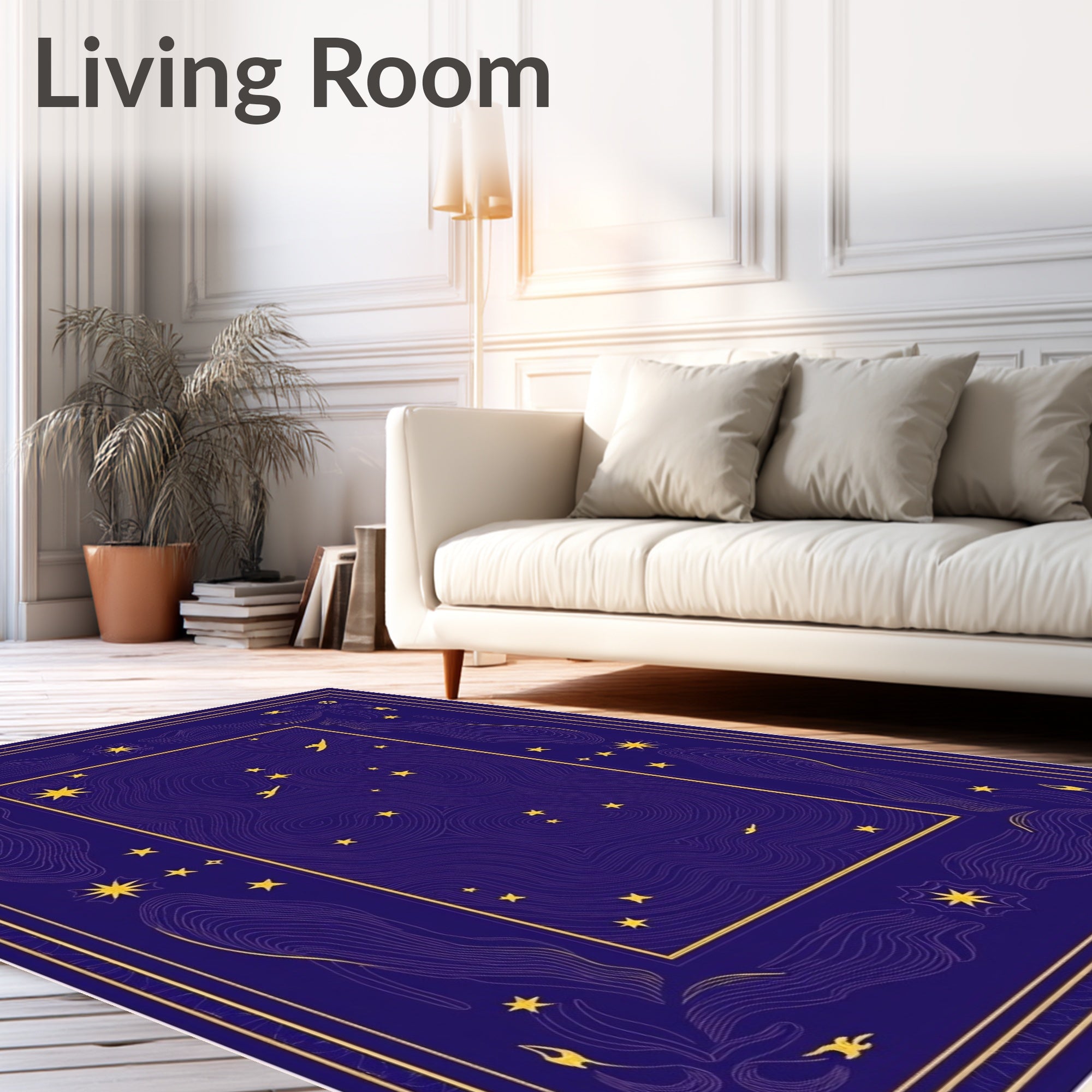Deep Navy and Gold Celestial Rug