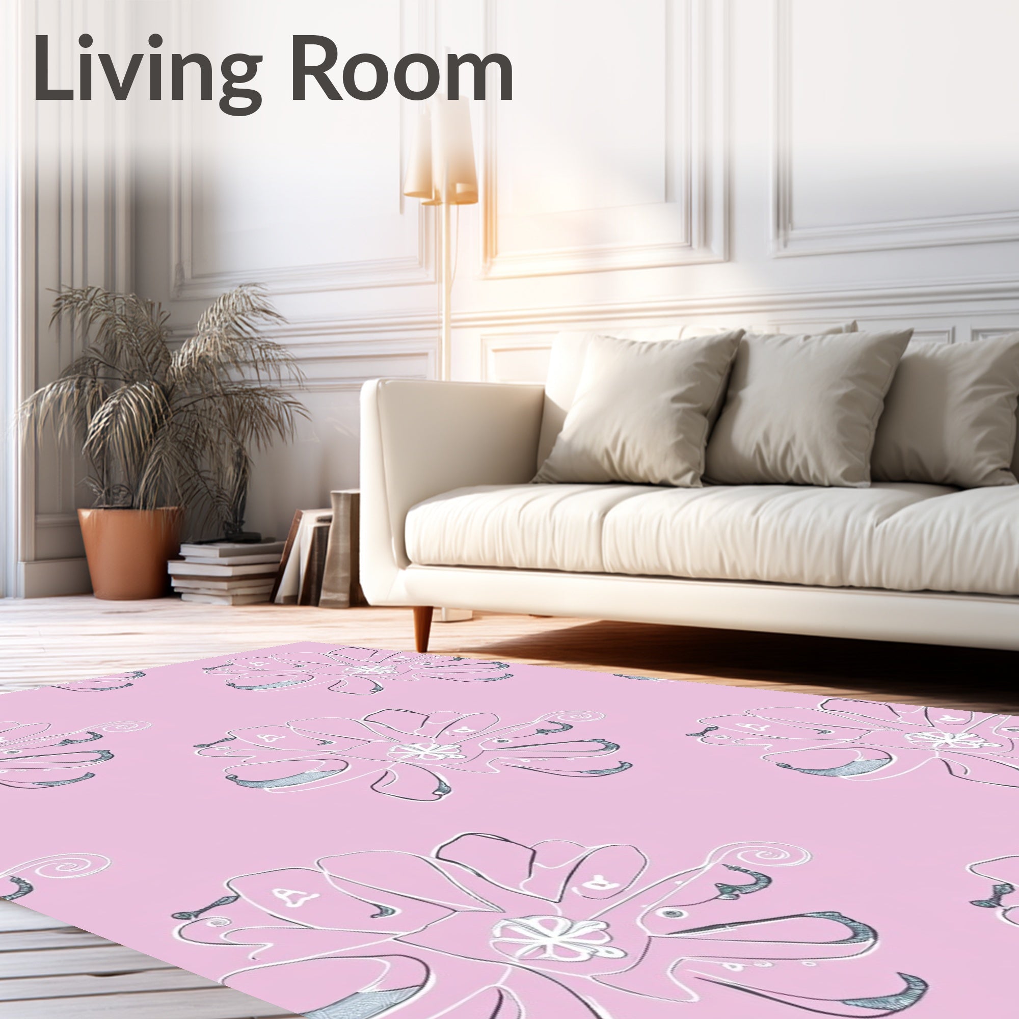 Pastel Pink Outline Flower Repeat Rug