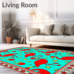 Vibrant Red Flamingo Stars Teal Rug