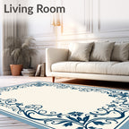 Deep Blue Vintage Floral Scroll Rug