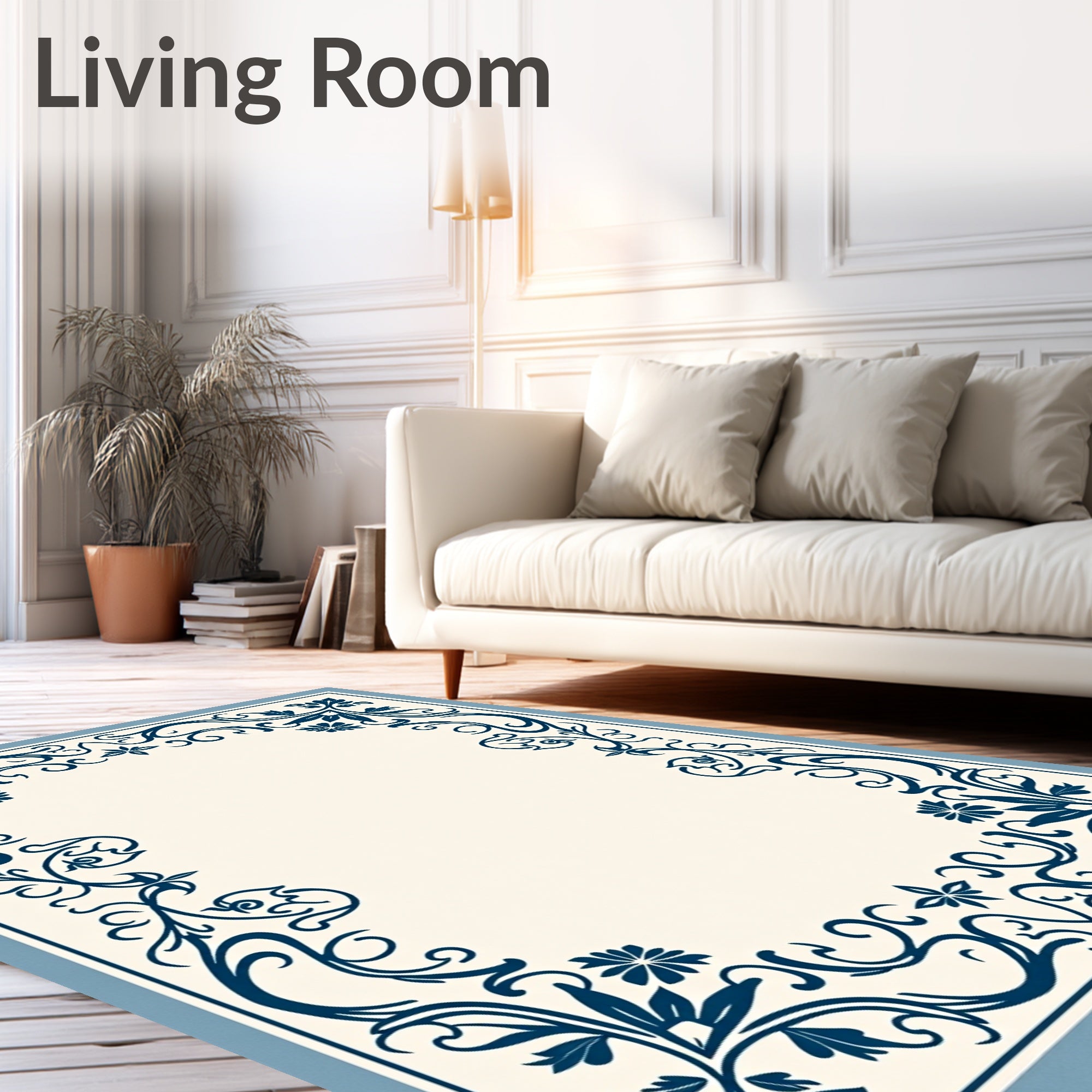 Deep Blue Vintage Floral Scroll Rug