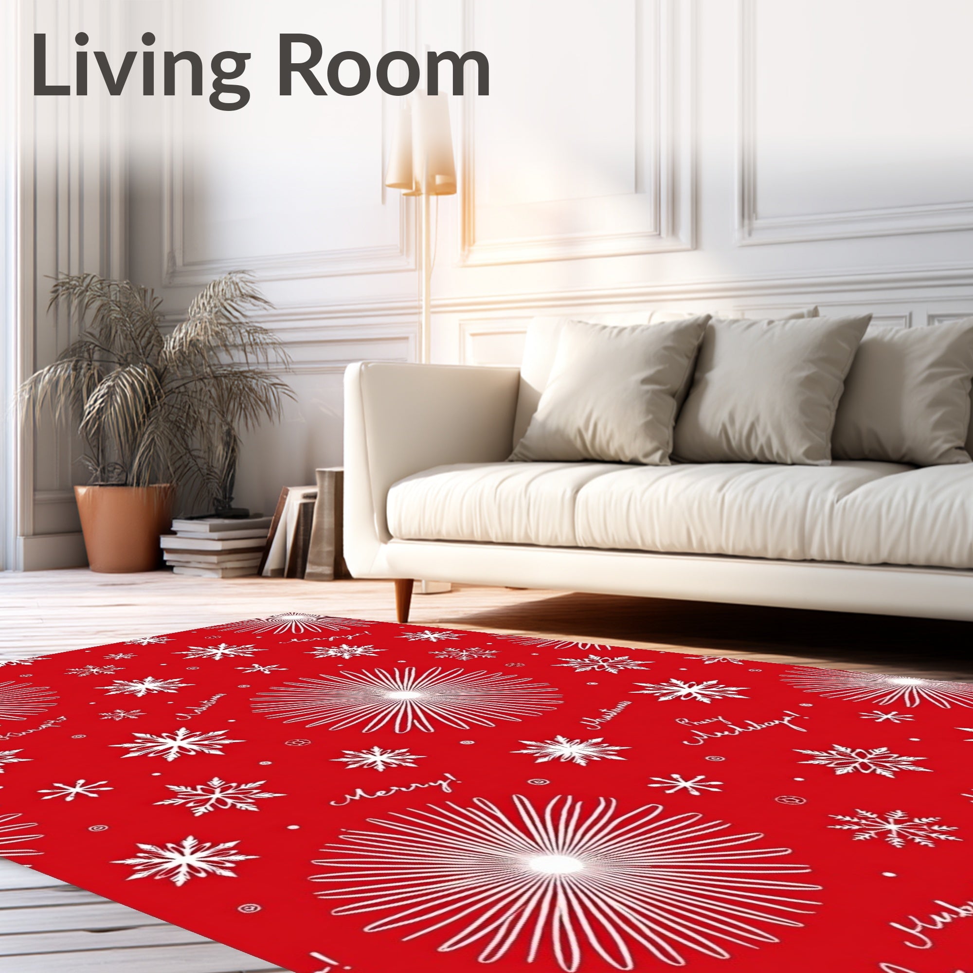 Red White Snowflake Winter Holiday Medley Rug