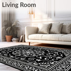 Black White Arabesque Scrollwork Rug