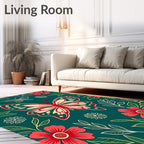 Coral Red Flowering Butterfly Garden Rug