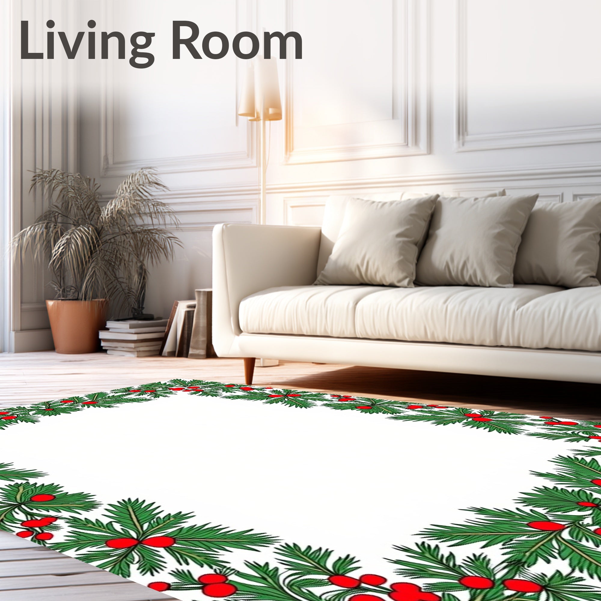 Green Pine Berry Border Rug