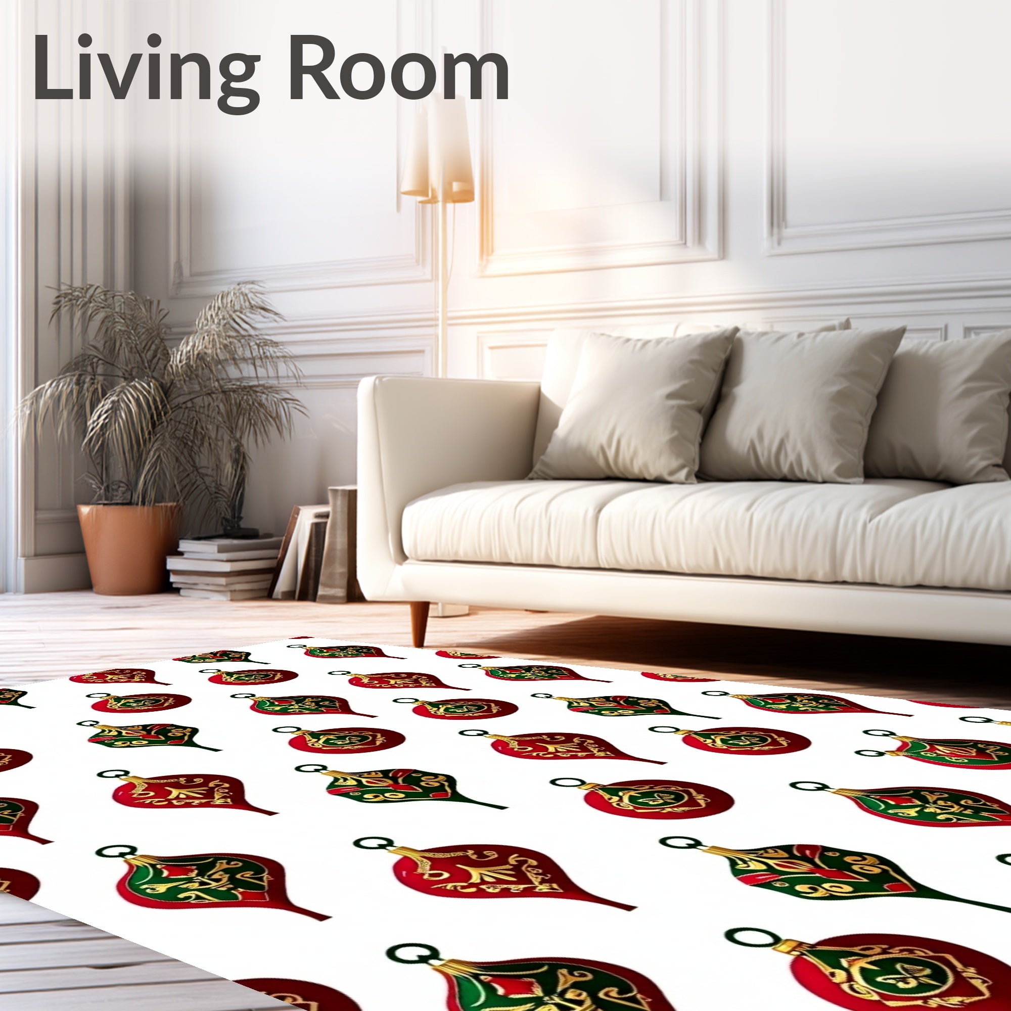 Ornate Red Gold Christmas Bauble Repeat Rug