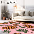 Orange Pinecone Pink Background Foliage Rug