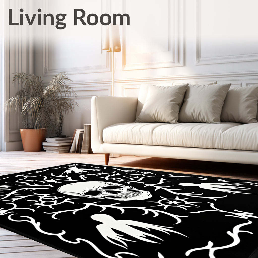 Gothic Black White Skull Ghost Art Rug