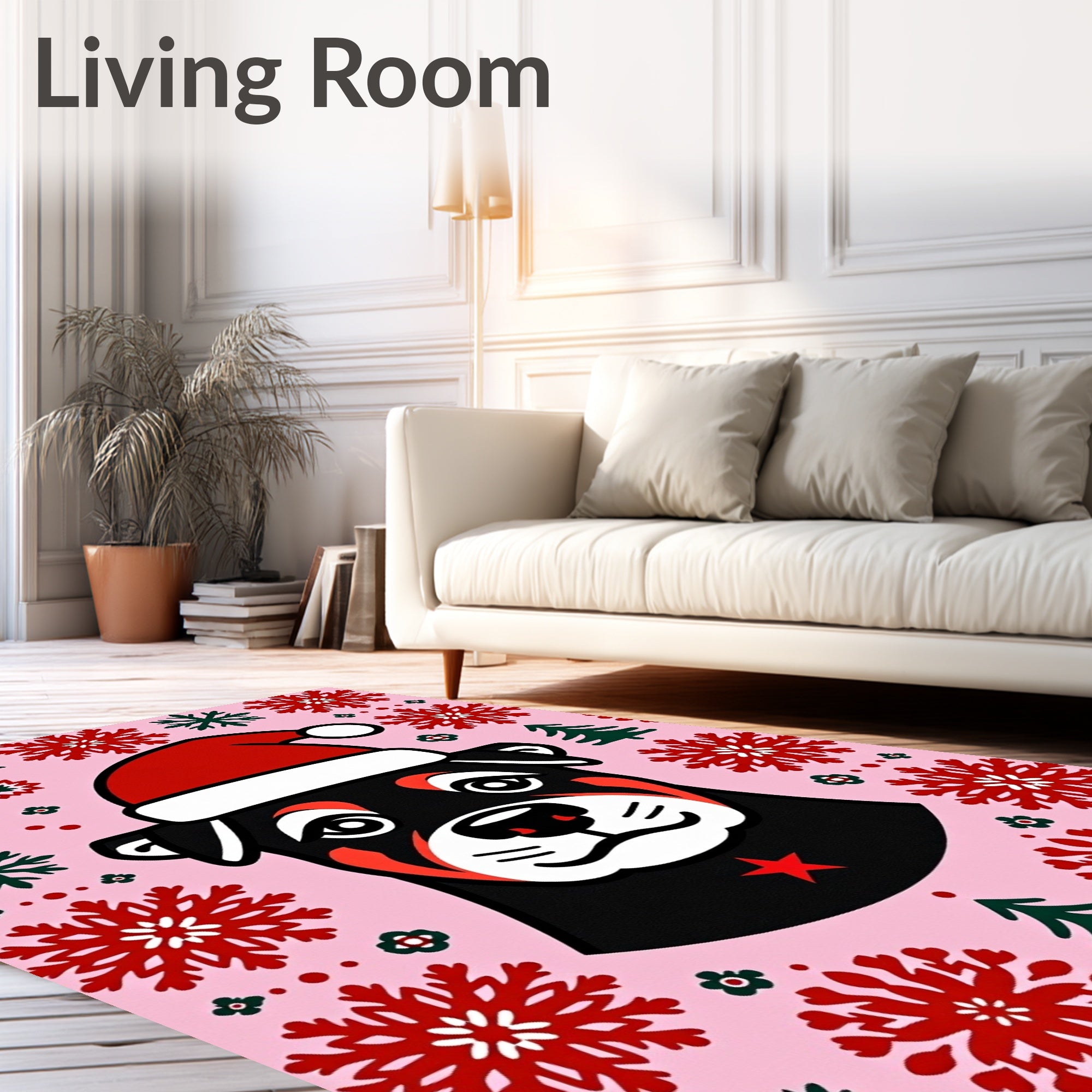 Pink Festive Rottweiler Snowflake Christmas Rug