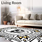 Bold Black Gold Skull Medallion Rug