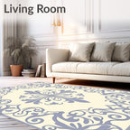 Cream And Lavender Scrollwork Medallion Rug