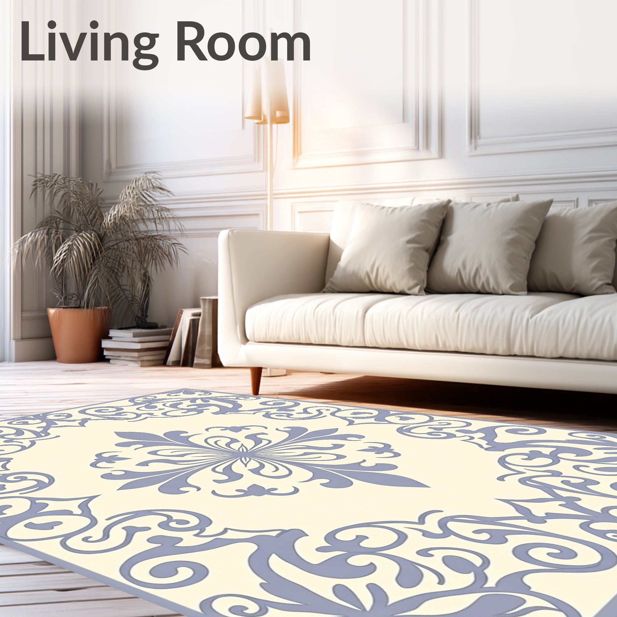 Cream And Lavender Scrollwork Medallion Rug